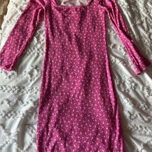 Velvet Torch Pink Ribbed Dress with White Floral Accents